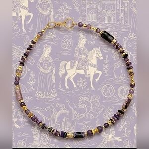 Genuine Purple Jade And Charoite  Dainty Beautiful  Gold Necklace Or Choker